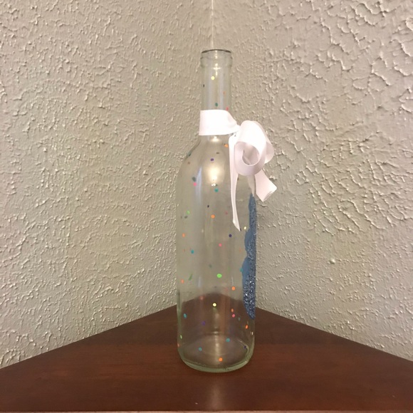 Blue Glitter Bunny Hand Painted Wine Bottle - Picture 3 of 8